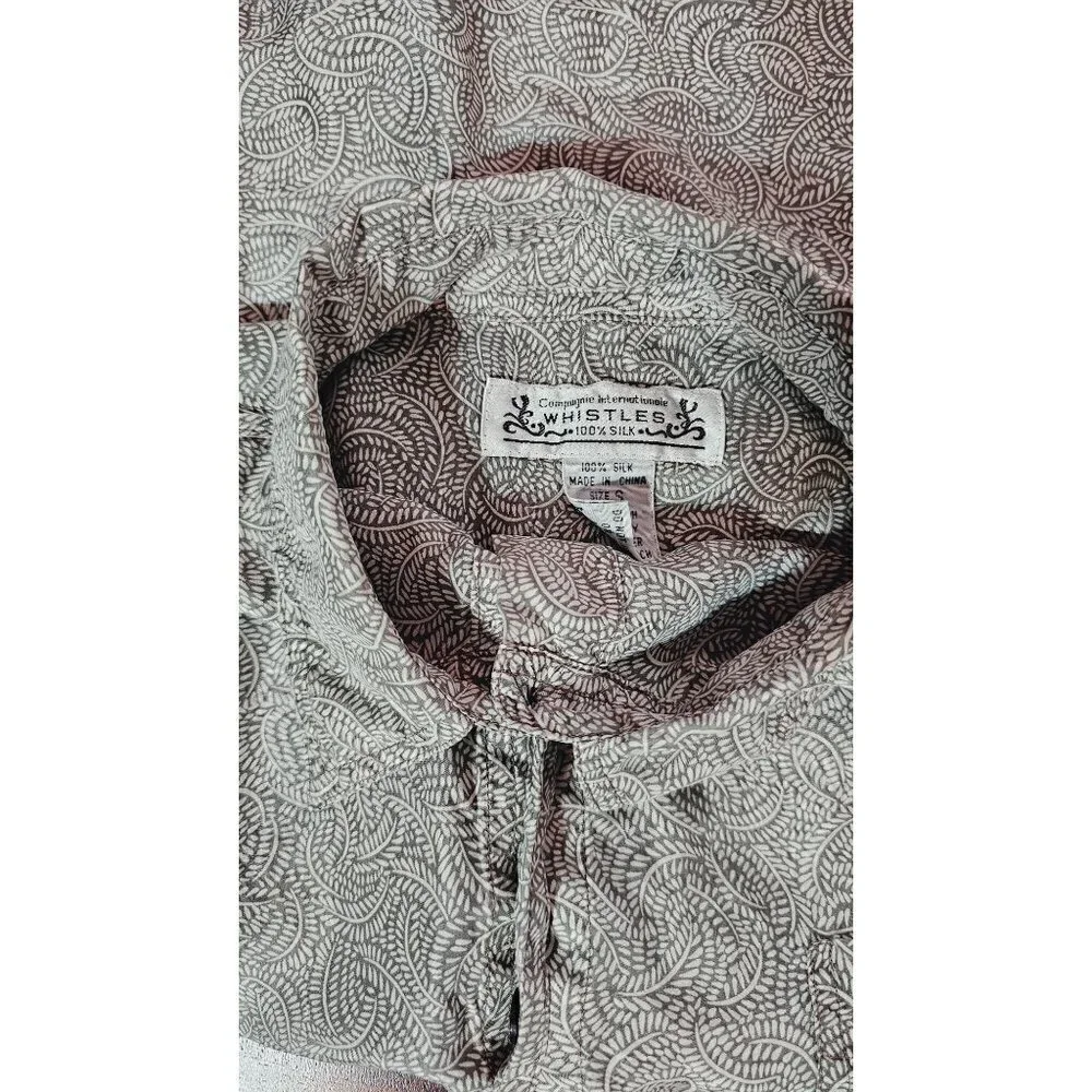 Vintage Whistle gray & white silk button down long sleeve western blouse size S - Picture 9 of 10